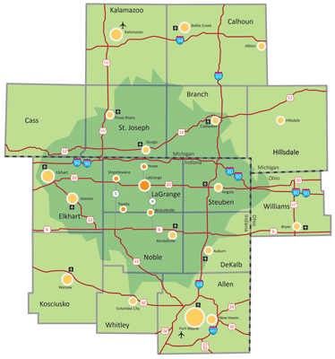 LaGrange County, Indiana 45-Minute Drive Time Map